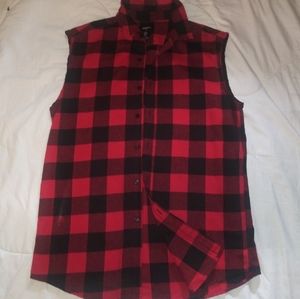 Men's Forever 21 flannel plaid cut-off sleeves shi